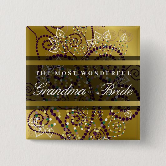 BRIDE Boho Lila Spirals Gold Chic Wedding Button (Vorderseite)