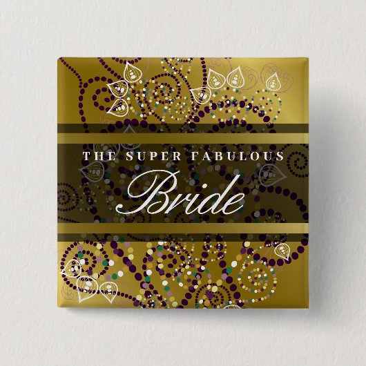 BRIDE Boho Lila Spirals Gold Wedding Button (Vorderseite)