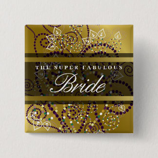 BRIDE Boho Lila Spirals Gold Wedding Button