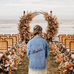 Bride Bridal Wedding Bachelorette Party Red Heart Jeansjacke<br><div class="desc">Casual, chic, cool, rugged charm, retro vintage style, enduring appeal, fashion icon, fun, cool, elegant script / typography / font, red heart, wedding wow Bride bridal party women's ladies blue cotton-blend jean jacket / denim jacket. Add a touch of fun and flair to any wedding day. A stylish jacket for...</div>