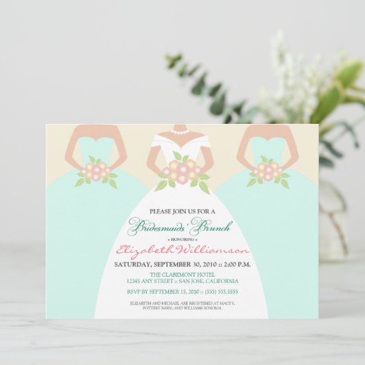 Bride & Bridesmaids Bridal Brunch Invite (Minze) Einladung (Stehend Vorderseite)