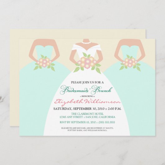 Bride & Bridesmaids Bridal Brunch Invite (Minze) Einladung (Vorne/Hinten)