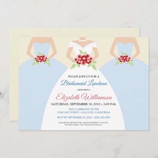 Bride & Bridesmaids Bridal Luncheon Invite (blau) Einladung (Vorne/Hinten)