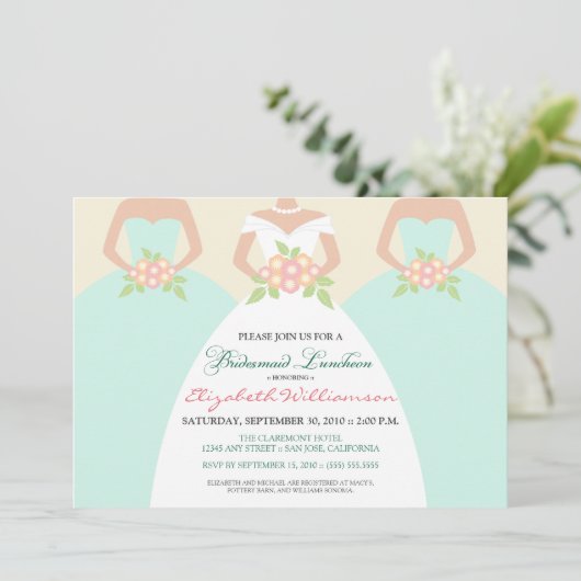 Bride & Bridesmaids Bridal Luncheon Invite (Mint) Einladung (Stehend Vorderseite)