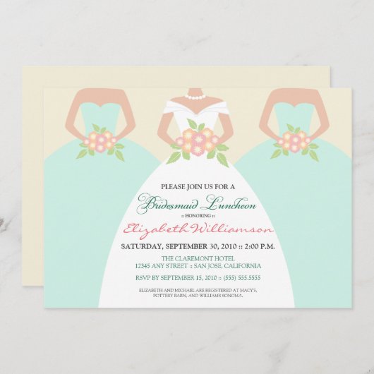 Bride & Bridesmaids Bridal Luncheon Invite (Mint) Einladung (Vorne/Hinten)