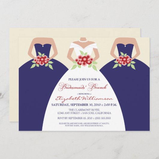 Bride & Bridesmaids Bridesmaids' Brunch (Marine) Einladung (Vorne/Hinten)