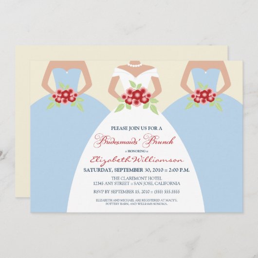 Bride & Bridesmaids' Brunch Invite (Himmelblau) Einladung (Vorne/Hinten)