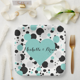 BRIDE & Bridesmaids Shimmer Blue Polka Dot Party Pappteller
