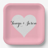 BRIDE & Bridesmaier Silver Heart Pink Brautparty Pappteller (Vorderseite)