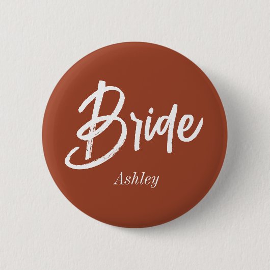 Bride Brown Wedding Terracotta Script Button (Vorderseite)