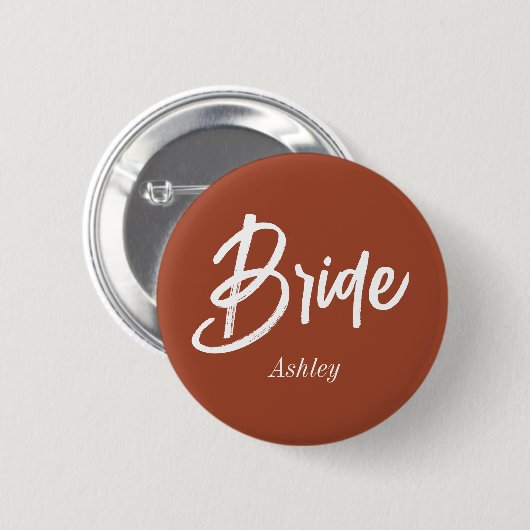 Bride Brown Wedding Terracotta Script Button (Vorne & Hinten)