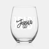 Bride Brush Script Modern Weinglas Ohne Stiel (Vorderseite)