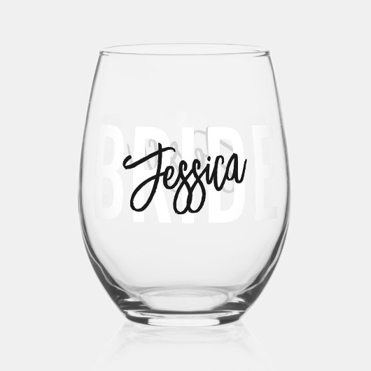 Bride Brush Script Modern Weinglas Ohne Stiel (Rückseite)