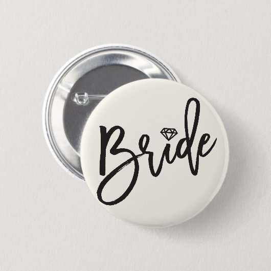 Bride Brushed Script Diamond Wedding Brautparty Button (Vorne & Hinten)