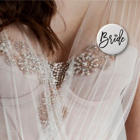 Bride Brushed Script Diamond Wedding Brautparty Button