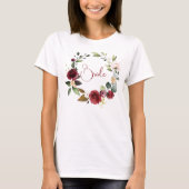 Bride Burgundy Floral Wedding T - Shirt (Vorderseite)