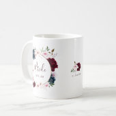 Bride Burgundy & Navy Rose Wasserfarbenkrez Kaffeetasse (Vorderseite Links)