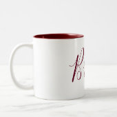 Bride Burgundy und White Cursive Zweifarbige Tasse (Links)