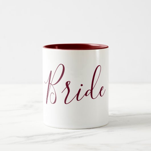 Bride Burgundy und White Cursive Zweifarbige Tasse (Mittel)