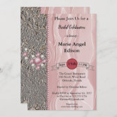 Bride Celebration Foil & Dusty Rose Seide, Perlen  Einladung (Vorne/Hinten)