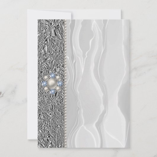 Bride Celebration Silver Foil, White Silk & Pearls Einladung (Rückseite)