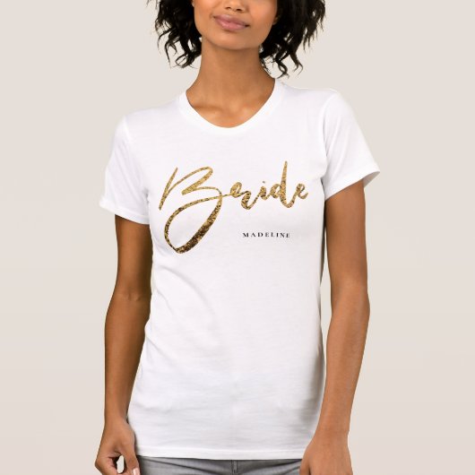 Bride Chic Gold Glitzer Personalisiert T-Shirt (Vorderseite)