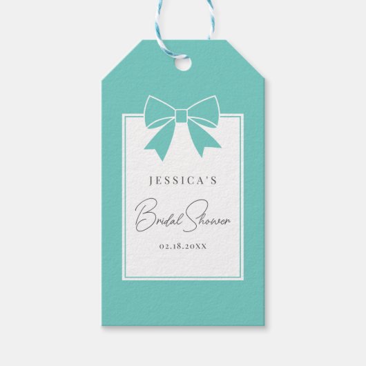 Bride & Co. Aquamarin Blue Bow Brautparty Danke Geschenkanhänger (Vorderseite)