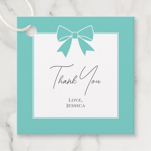 Bride & Co. Aquamarin Blue Bow Brautparty Danke Geschenkanhänger (Vorderseite)