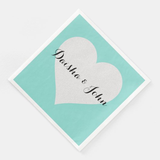 BRIDE & CO Aquamarin Blue Heart Party Dusche Serviette (Ecke)