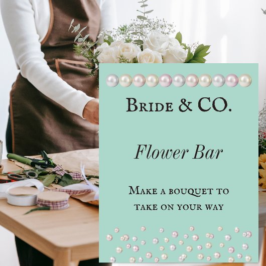 Bride Co Aquamarin Blue Pearl Brautparty Blume Bar Poster