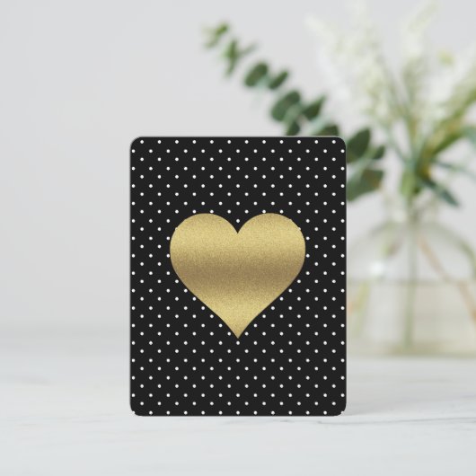 BRIDE & CO Black & Gold Heart & Polka Dot Party Einladung (Stehend Vorderseite)
