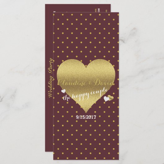 BRIDE & CO Burgundy Gold Polka Dot Wedding Party Programm (Vorne/Hinten)