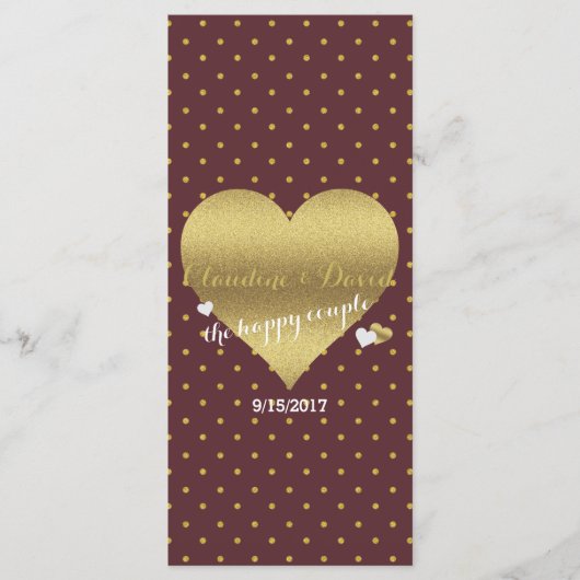 BRIDE & CO Burgundy Gold Polka Dot Wedding Party Programm (Vorderseite)
