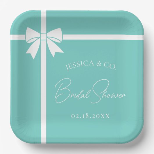 Bride & Co Elegantes Brautparty mit weißem Bow Rib Pappteller (Vorderseite)