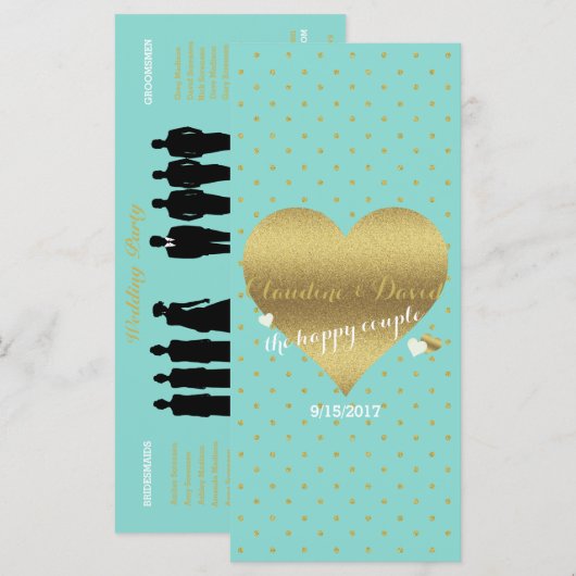 BRIDE Co Gold Aquamarin Blue Polka Dot Hochzeitsfe Programm (Vorne/Hinten)