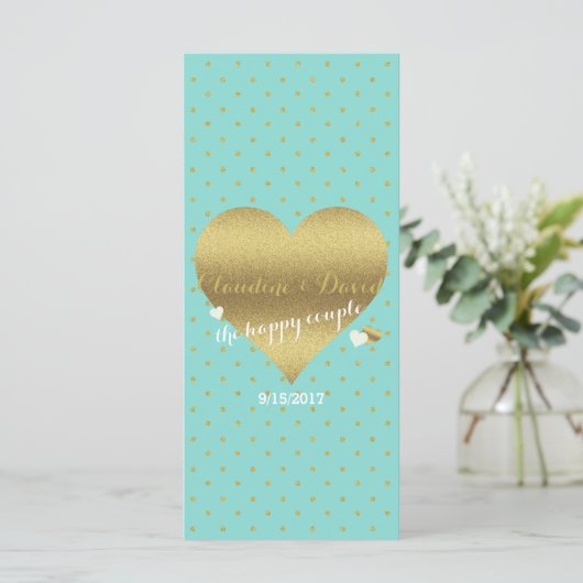 BRIDE Co Gold Aquamarin Blue Polka Dot Hochzeitsfe Programm (Stehend Vorderseite)