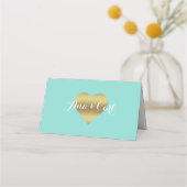 BRIDE & CO Goldes Herz Aquamarin Blue Vielen Dank Platzkarte (Vorderseite)