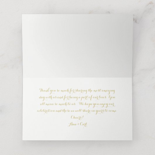 BRIDE & CO Goldes Herz Aquamarin Blue Vielen Dank Platzkarte (Innenseite Aufgefaltet)