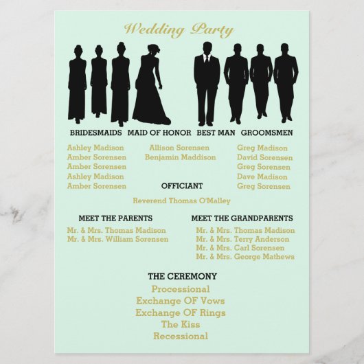 BRIDE CO Mint Gold Polka Dot Elegant Wedding Party Programm (Rückseite)