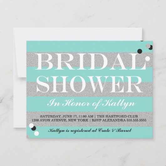 BRIDE & CO Silver & Aquamarines Brautparty Party Einladung (Vorderseite)