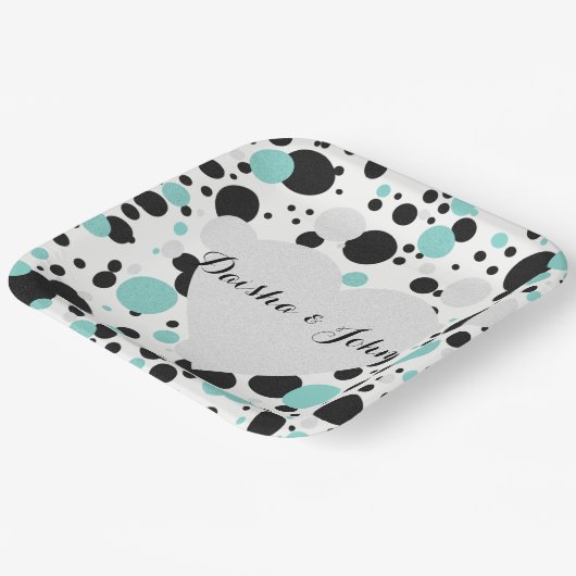 BRIDE & CO Silver Heart Polka Dot Party Teller (Gewinkelt)