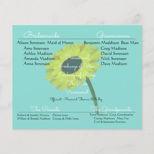 BRIDE CO Sunflower Bride Rustic Wedding Program (Rückseite)