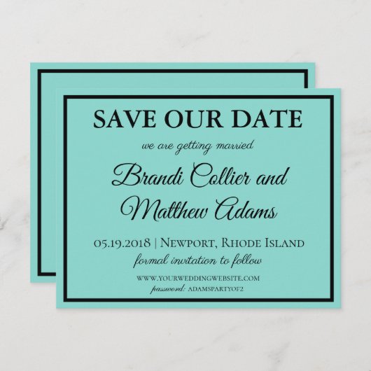 Bride & Co Wedding Suite Modernes Aquamarines Blue Save The Date (Vorne/Hinten)