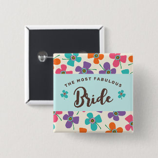 BRIDE Colorful Sweet Daisies Pop Wedding Name Tag Button