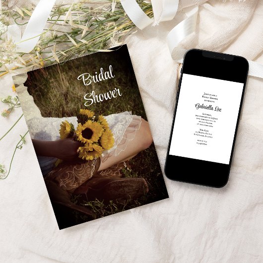 Bride Cowboy Boots Sonnenblumen Western Brautparty Einladung