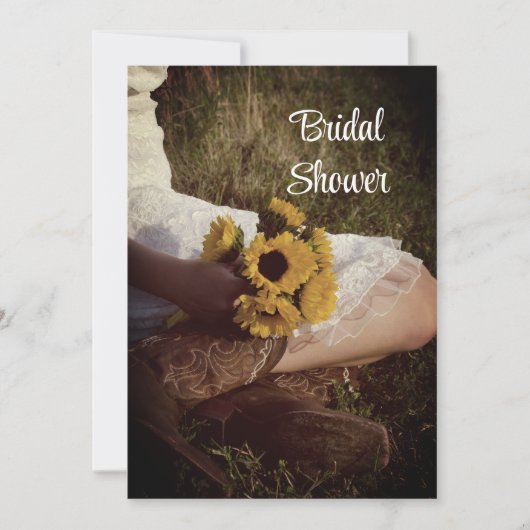 Bride Cowboy Boots Sonnenblumen Western Brautparty Einladung (Vorderseite)