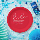 Bride Definition Brautparty Chic Script Red Pappteller (Party)