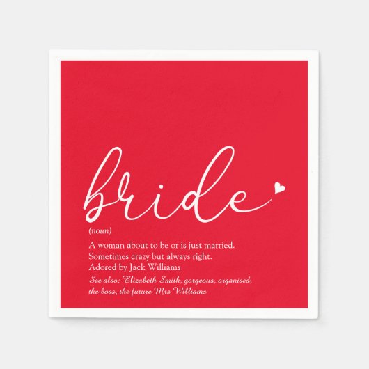 Bride Definition Brautparty Chic Script Red Serviette (Vorderseite)