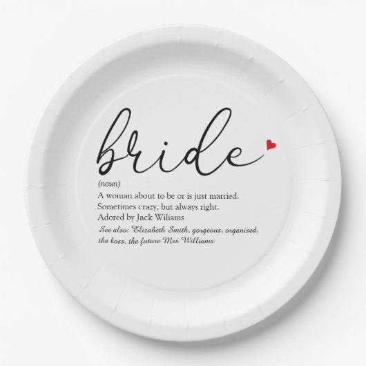 Bride Definition Brautparty Script Modern Pappteller (Vorderseite)