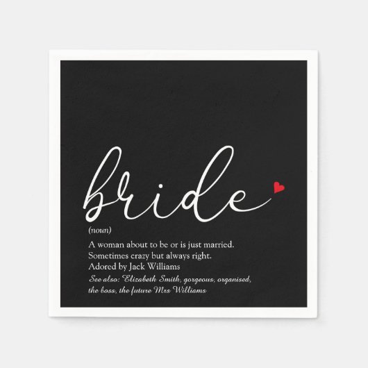 Bride Definition, Brautparty Script Red Heart Serviette (Vorderseite)